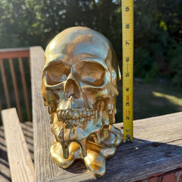 NEW Melted Metallic Gold Skull Art Sculpture 8” - Picture 5 of 6